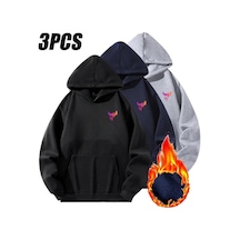 3'lu Kapüşonlu Minimal Kus Baskılı Sweatshirt Seti-siyah-gri-lacivert, Şardonlu Kalın Kumaş Çok Renkli 3'lu Kapüşonlu Minimal Kus Baskılı Sweatshirt Seti-siyah-gri-lacivert, Şardonlu Kalın Kumaş Çok Renkli