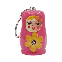 Ahşap Matruşka Bebek Anahtarlık Pembe 5cm Büyük Boy