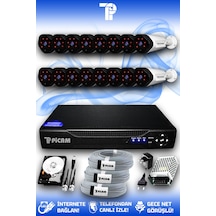 Picam 16 Kameralı Uzay 16 Dış Kamera Set 250 GB HDD Full HD Gece Görüşlü Güvenlik Kamerası Sistemi