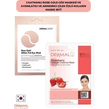 Dermal 3 Katmanlı Rose Gold Göz Maskesi ve Aydınlatıcı ve Arındırıcı Çilek Özlü Kolajen Maske Seti