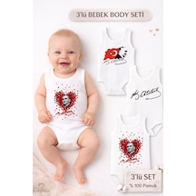 Babyden's 3 Lü Atatürk Temalı Bebek Body Seti %100 Pamuk Kolsuz Çıtçıtlı Zıbın Yenidoğan & Bebek Body Takımı Beyaz