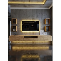 Resital Duvara Monte Ledli 270 Cm Tv Ünitesi Duvar Raflı - Ll6026 Atlantik Çam