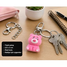 Pinky Bear Tüylü Peluş Charm Anahtarlık Sevimli Ayıcık Çanta Aksesuarı Hediye