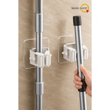 Mainshop 2 Adet Yapışkanlı Pratik Mop Temizlik Fırçası Tutucu Asma Askı Aparatı Paspas Tutucu M-310 Beyaz