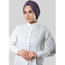 Hürrem Bone Mor Çapraz Büzgülü Piliseli Tesettür Bone Fukuro Kendinden Desenli 2316 22 Mor