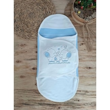 Yenidoğan Mutlu Fil Ailesi Nakışlı Çıt Çıt Kapamalı Bebek Kundak Ekru-mavi Ekru-Mavi