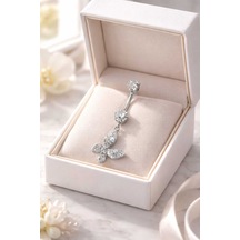 316l Cerrahi Çelik Göbek Piercing Zirkon Taşlı Sallantılı Kadın Piercing Paslanmaz Kararmaz Figürlü Fashion Özel Tasarım Göbek Piercing Modeli - 31 Gümüş
