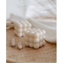 Küp Bubble Doğal Soya Mumu El Yapımı Dekoratif Baloncuk Mum Modern & Minimal Tasarım Beyaz