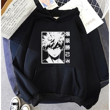 Anime My Hero Bakugou Kapşonlu Sweatshirt Siyah