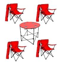 4 Ad Kırmızı Katlanır Kamp Sandalyesi + 1 Ad Masa Çantalı