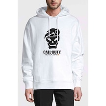Call Of Duty4 Baskılı Beyaz Erkek Örme Kapşonlu Sweatshirt