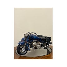 Nostaljik Mat Mavi Sepetli Motorsiklet Maketi