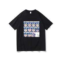 Tarzsokak Beyaz Şanslı Yıldız Konata Komik Karikatür Grafik Baskılı Streetwear Hip Hop Yaz Tiş Siyah
