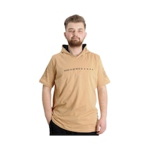 Mode Xl Büyük Beden Erkek T-Shirt Kapşonlu Born To Be Wıld 23122 Bej 001