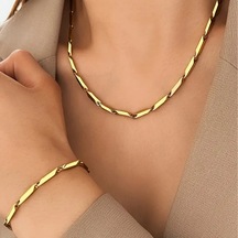 Gold Küp Model Unisex Kararmaz Yüksek Kalite Çelik Kolye&bileklik Gold