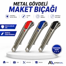 Metal Gövdeli Maket Bıçağı Falçata Sürgülü Kesici Hobi Ofis Atölye
