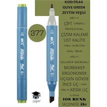 Çift Taraflı Profesyonel Çizim Kalemi Kalıcı Mürekkep Üçgen Gövde İnce Uç 1 Mm Kesik Uç 2-6mm Sketch 377-zeytin Yeşili