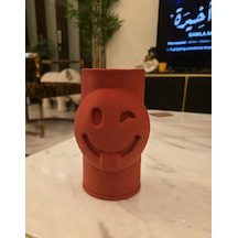 3d Baskı Emoji Planter - Göz Kırpan Yüzlü Sukulent Saksısı-turuncu Diğer