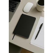 Defter, Çizgisiz Not Defteri, Siyah Termo Deri Kapaklı Çizgisiz Not Defter, 128 Yaprak A5 Planl