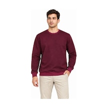 Erkek Bisiklet Yaka İçi Şardonlu 2 İplik Düz Uzun Kollu Regular Fit Sweatshirt -bordo