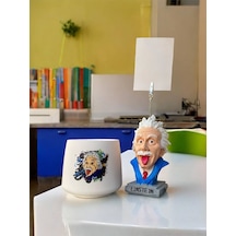 Albert Einstein Temalı Fotoğraf Not Tutacak Ve Kalemlik Saksı Mumluk Seti Ofis Masası Hediyelik Renkli
