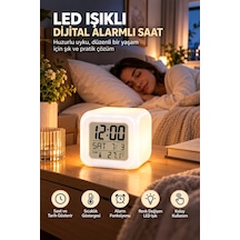 Dijital Ekranlı Küp Saat Led Işıklı Alarm Ve Sıcaklık Göstergeli Çok Renkli