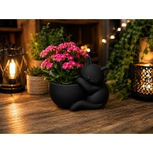 3d Baskı Sarılan Kedi Saksı - Sevimli Dekoratif Saksı - Siyah