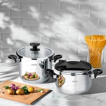 Nehir Silver Matik Paslanmaz Çelik 4 Parça Düdüklü Tencere Seti Gümüş