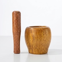 Ahşap Sarımsak Ezici Seti, Doğal Renk, 10 Cm Yükseklik, 9 Cm Üst Çap, Mutfak Kullanımı Doğal Ahşap / Kahverengi