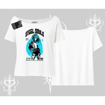 Startmore Startmore Kayık Yaka Tshirt Anime Cyberpunk Kız Baskılı Beyaz