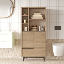 Lidya Banyo Dolabı Çok Amaçlı Dolap 3 Kapaklı Metal Ayaklı Sepet Kahverengi