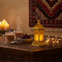 Ramazan Temalı Altıgen Kubbe Led Lamba Altın