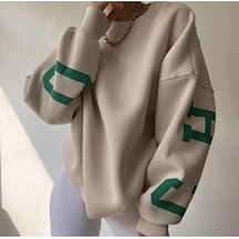 Bisiklet Yaka New York Baskılı Süper Oversize Sokak Stili Kadın Sweatshırt Ldychc10 Beyaz Beyaz