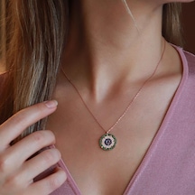 Renkli Zirkon Taşlı Yıldız Rose Gold Kaplama Gümüş Kolye Gümüş