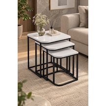 Sulorahome Beyaz 3'lü Kare Zigon Sehpa Seti Metal Ayaklı
