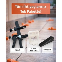 Seviye Tespit Seti Seramik Fayans 1 Mm 100 Klips+100 Takoz+1 Pense Ekonomik Derz Sabitleyici Sistem