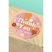 90 Adet Thank You Teşekkür Etiketi Retro Groovy 3x3cm St2050 Çok Renkli