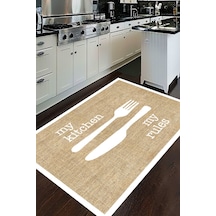 Decomia Home Dijital Kaymaz Yıkanabilir Mutfak Jüt Gör. Kıtchen Beyaz Çerçeveli Mutfak Halısı DC-5034 Beyaz