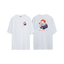 Thewert Unisex Palyaço For A Long Lıfe Ön Arka Baskılı Beyaz Oversize T-shirt