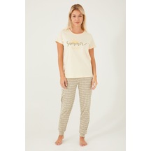 Arnetta Summer Sweet Krem Kadın Kısa Kol Pijama Takım Krem
