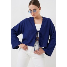 Bigdart Önü Bağlamalı Keten Kimono 960 - Saks
