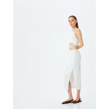 Koton Halter Yaka Pencere Detaylı Kolsuz Midi Elbise Ekru 5sal80006ık Ekru