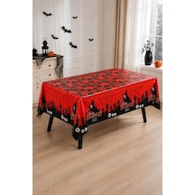 Halloween Cadılar Bayramı Kırmızı Siyah Masa Örtüsü 137 X 187 Cm Tüm Yaşlar