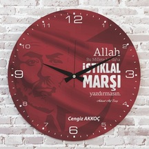 Kişiye Özel İstiklal Marşı Tasarımlı Hediye Ahşap Saat 33cm Ka02-1436