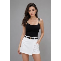 Wild Bee Kadın Siyah Aksesuar Detaylı İp Askılı Slim Fit Bluz