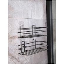 Alper Banyo Yapışkanlı Kancalı 2 Adet Banyo Rafı Banyo Duş Askısı Mat Siyah