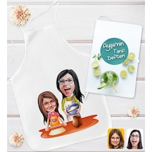 Bk Gift Kişiye Özel Anne Kız Karikatür Tasarımlı Mutfak Önlüğü Ve Yemek Tarif Defteri Hediye Seti-1, Anneye Hediye, Anneler Günü Hediyeleri