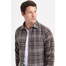 Tudors Erkek Slim Fit Dar Kesim Kareli Kışlık Oduncu Gömlek-42323 Kahverengi