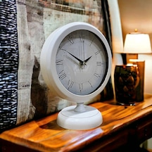 Beyaz Metal Ofis Salon Otel Masa Saati 25*20 cm Y3