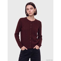 Lcw Modest Bordo Saç Örgüsü Desenli Kadın Triko Hırka